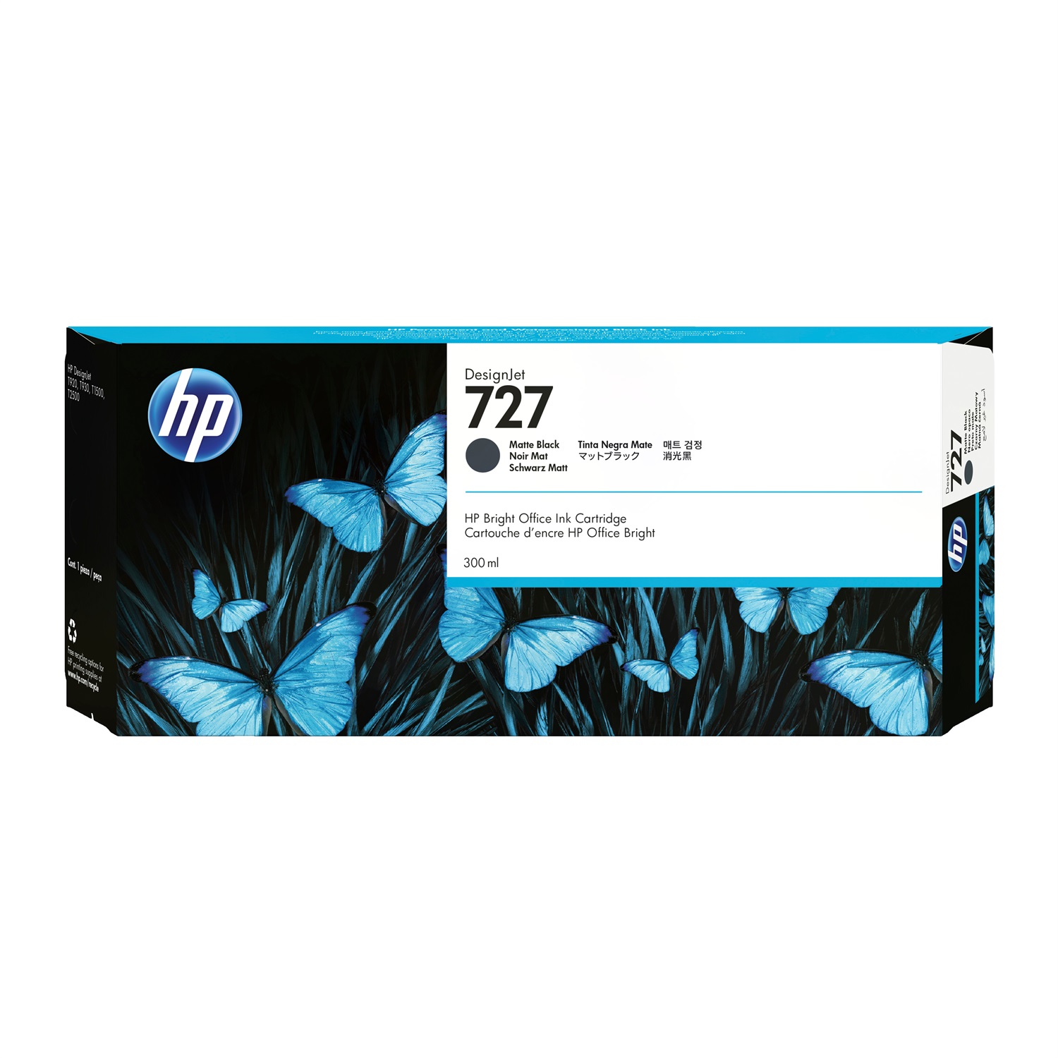 HP Cartuccia d'Inchiostro Nero Opaco C1Q12A 727 - 300 ml per DesignJet T1500, T2500, T920, T930