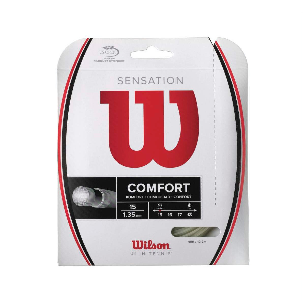 Wilson Corda da Tennis Sensation 15 - 12.2 m, 1.35 mm, Nylon Bianco, Comfort e Assorbimento Vibrazioni