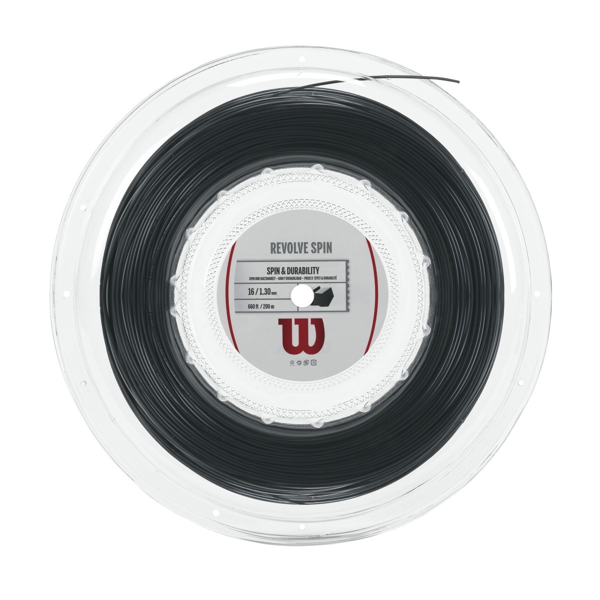Wilson Revolve Spin Corda da Tennis 1.30 mm Nero - Bobina 200 m con Sezione Pentagonale per Maggiore Rotazione