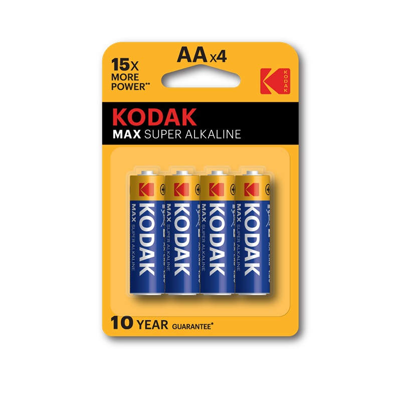 Kodak Batteria Alcalina AA 1,5V LR6 MAX - 4 Pezzi, 1250 mAh per Dispositivi di Uso Quotidiano