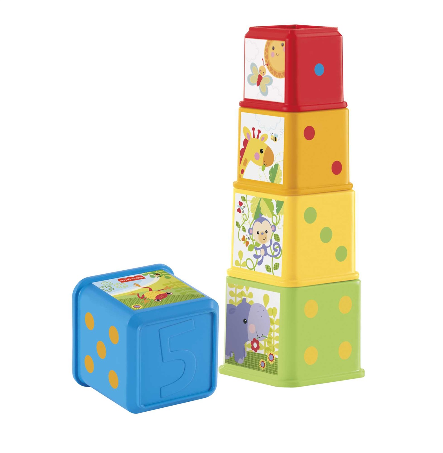 Fisher-Price CDC52 Blocchi degli Animali - Set di 5 Blocchi Colorati in Plastica per Bambini da 0,5 Anni