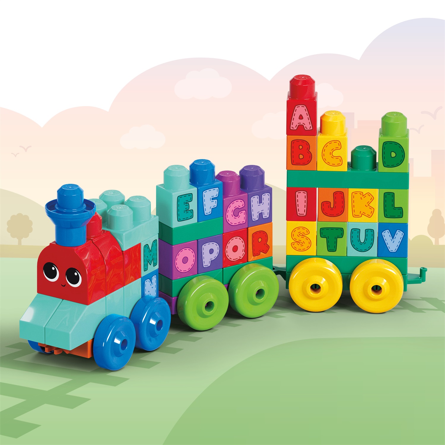 MEGA Bloks DXH35 - Gioco di Costruzione Impara con il Treno, Trenino Facile da Costruire per Bambini 1 Anni, Playset da 20 Pezzi con Blocchi per Imparare l'Alfabeto
