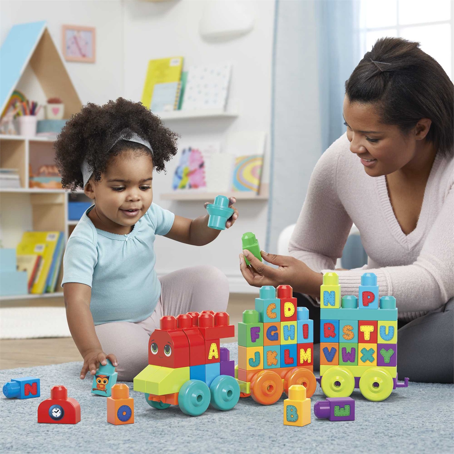 MEGA Bloks DXH35 - Gioco di Costruzione Impara con il Treno, Trenino Facile da Costruire per Bambini 1 Anni, Playset da 20 Pezzi con Blocchi per Imparare l'Alfabeto