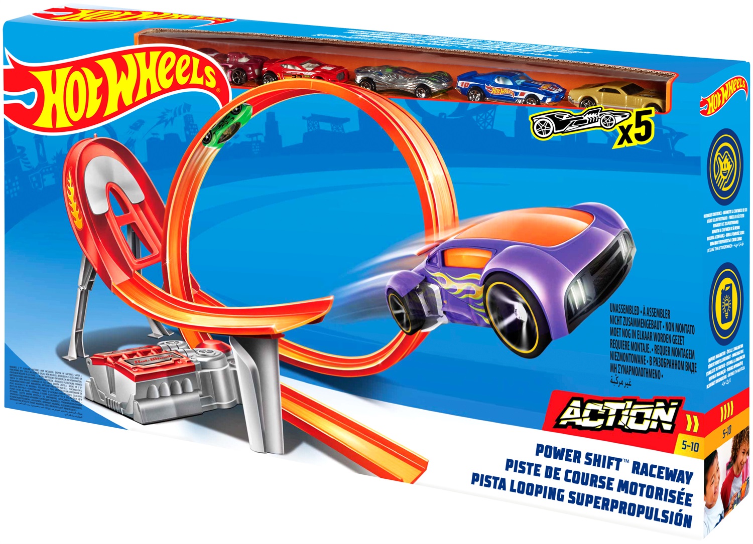 Mattel Hot Wheels Power Shift Raceway FCF18 - Set di Veicoli Giocattolo Motorizzato Arancione