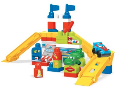 Mega Bloks Officina per Auto da Corsa - 60 Pezzi con Garage Apribile e Auto Componibile