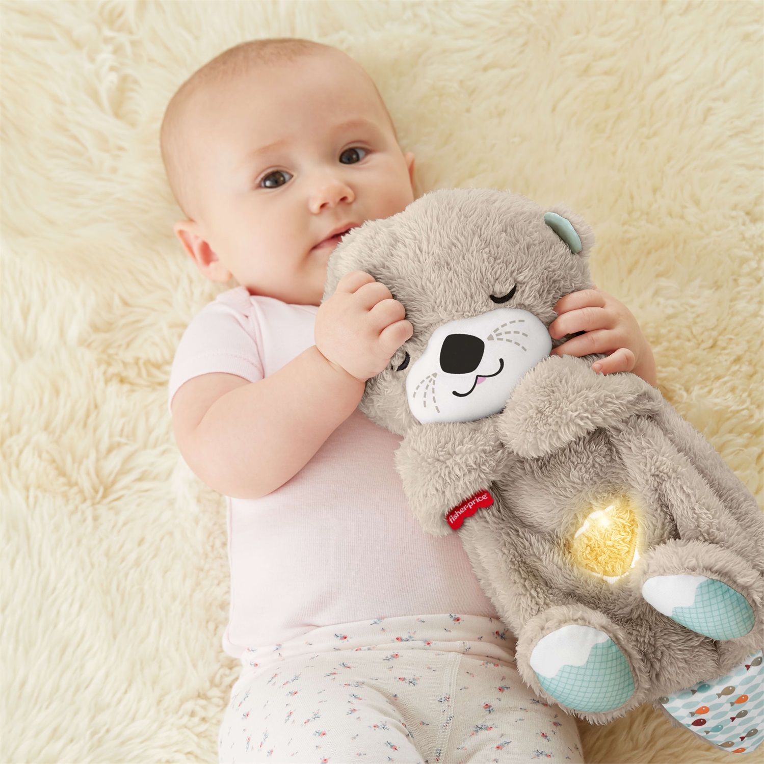 Fisher-Price Lontra Soffice Relax - Giocattolo Interattivo con Vibrazioni Calmanti, Musica e Movimento Respiratorio per Neonati da 0 Mesi, FXC66