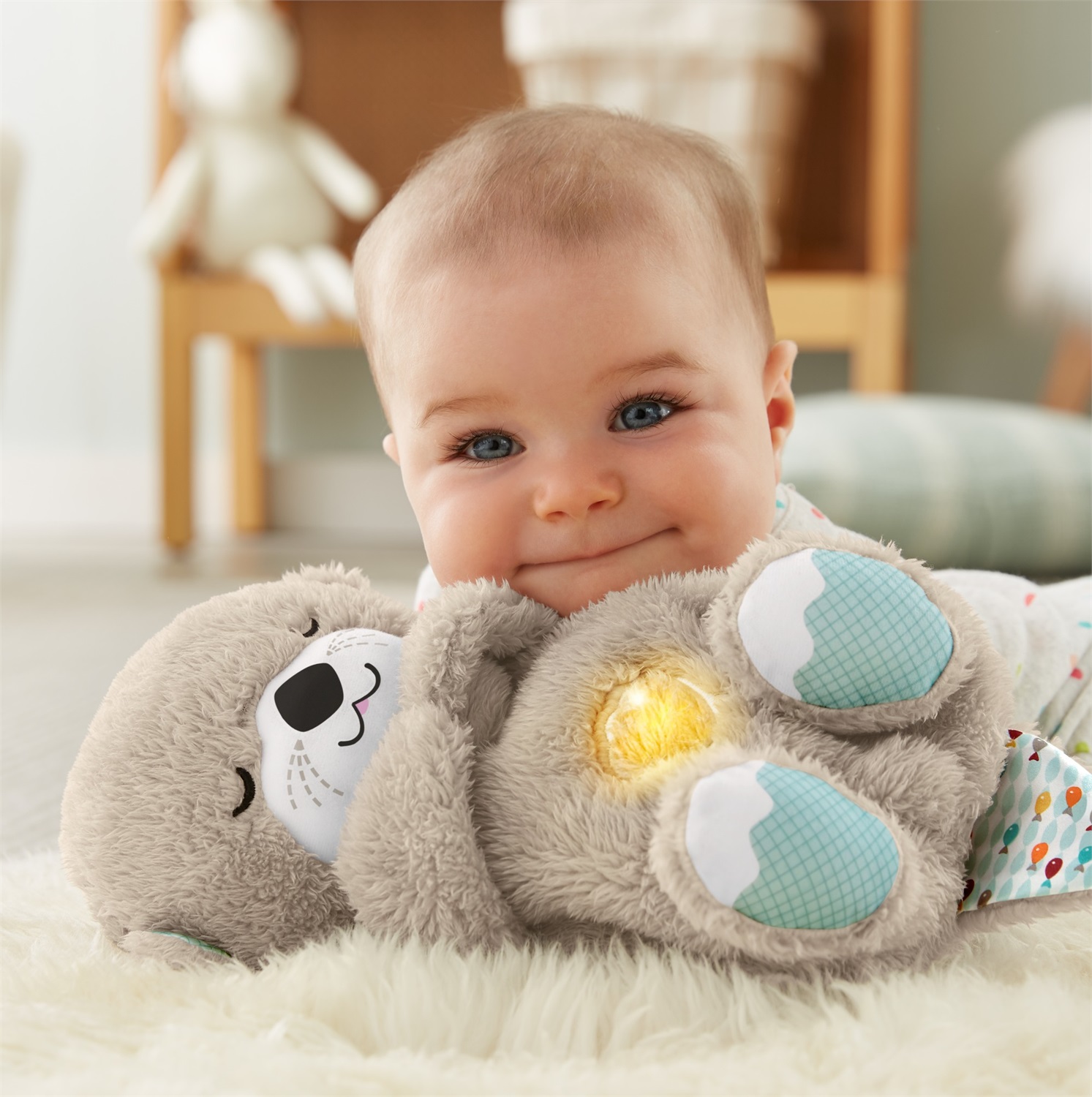 Fisher-Price Lontra Soffice Relax - Giocattolo Interattivo con Vibrazioni Calmanti, Musica e Movimento Respiratorio per Neonati da 0 Mesi, FXC66