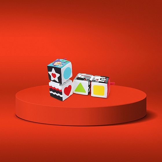 Fisher-Price Soffici Cubi Gira & Impara - Set di cubi in tessuto per l'apprendimento di forme, numeri e animali