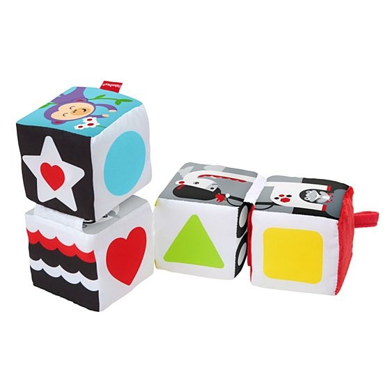 Fisher-Price Soffici Cubi Gira & Impara - Set di cubi in tessuto per l'apprendimento di forme, numeri e animali