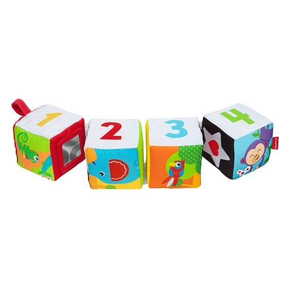 Fisher-Price Soffici Cubi Gira & Impara - Set di cubi in tessuto per l'apprendimento di forme, numeri e animali