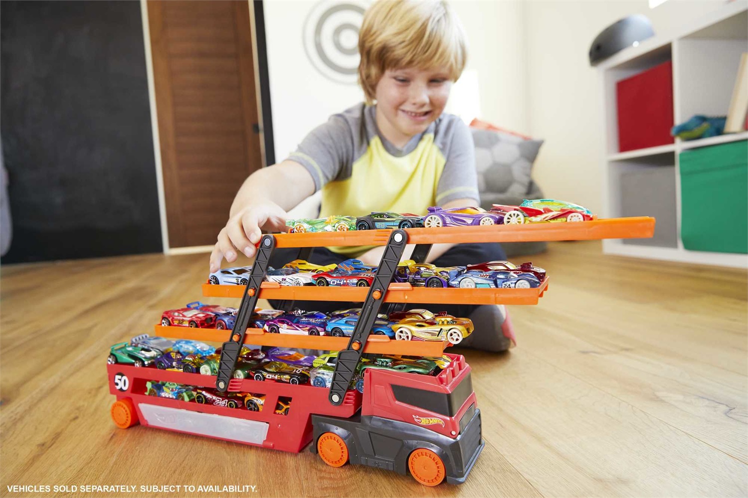 Hot Wheels Mega Trasportatore GHR48 - Porta Fino a 50 Macchinine, Gioco per Bambini di 3 Anni, con Livelli Espandibili