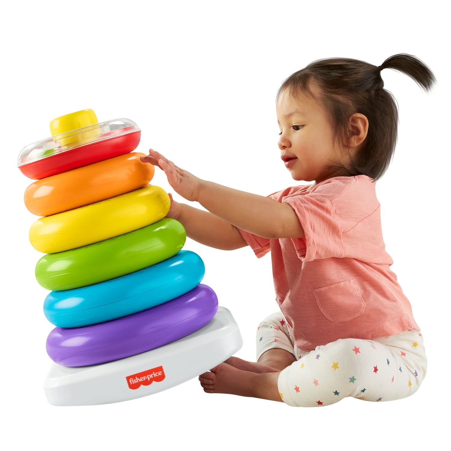 Fisher-Price Piramide Gigante 5 Anelli - Giocattolo Impilabile per Bambini 12 Mesi, Altezza 36 cm, Anelli Colorati e Base Oscillante
