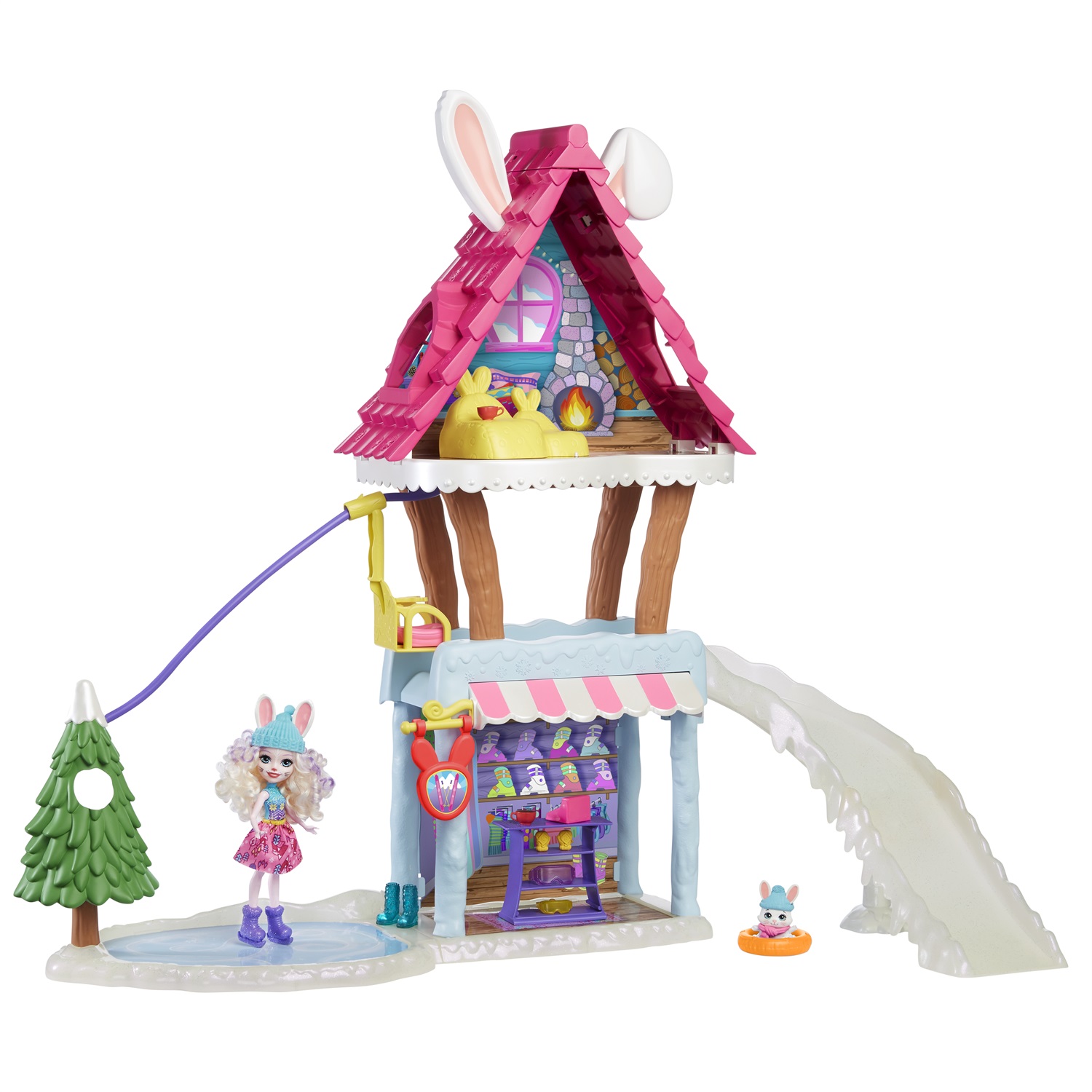 Enchantimals Chalet delle Nevi con Bevy Coniglio - Casa per le Bambole con 5 Spazi di Gioco e 15 Accessori