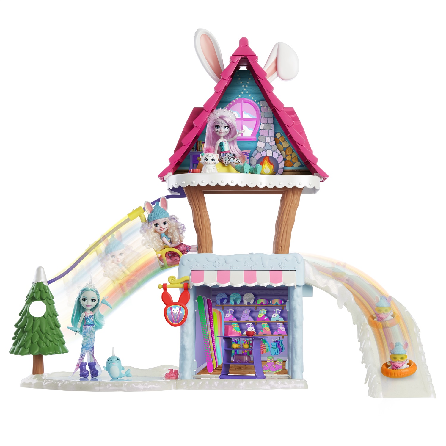 Enchantimals Chalet delle Nevi con Bevy Coniglio - Casa per le Bambole con 5 Spazi di Gioco e 15 Accessori