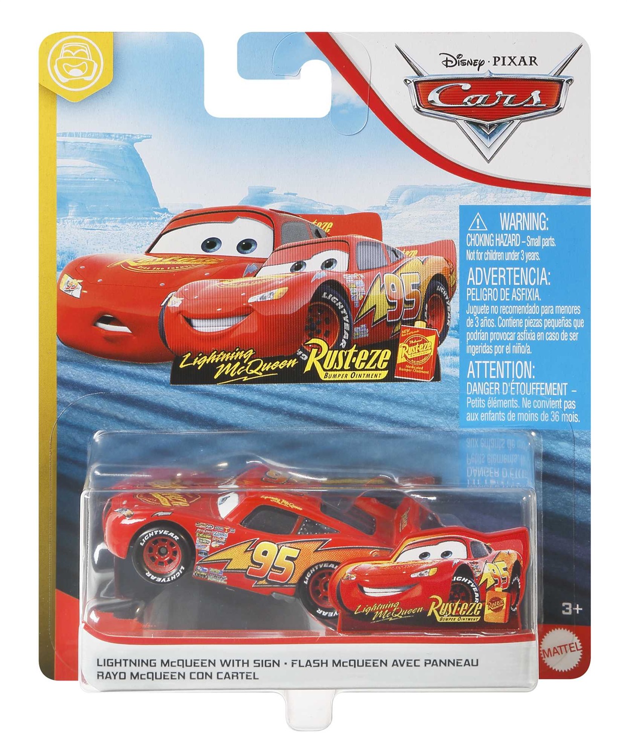 Mattel Disney Pixar Cars - Veicolo Giocattolo Saetta McQueen in Metallo 1:55 con Cartello Rusteze, Età 3