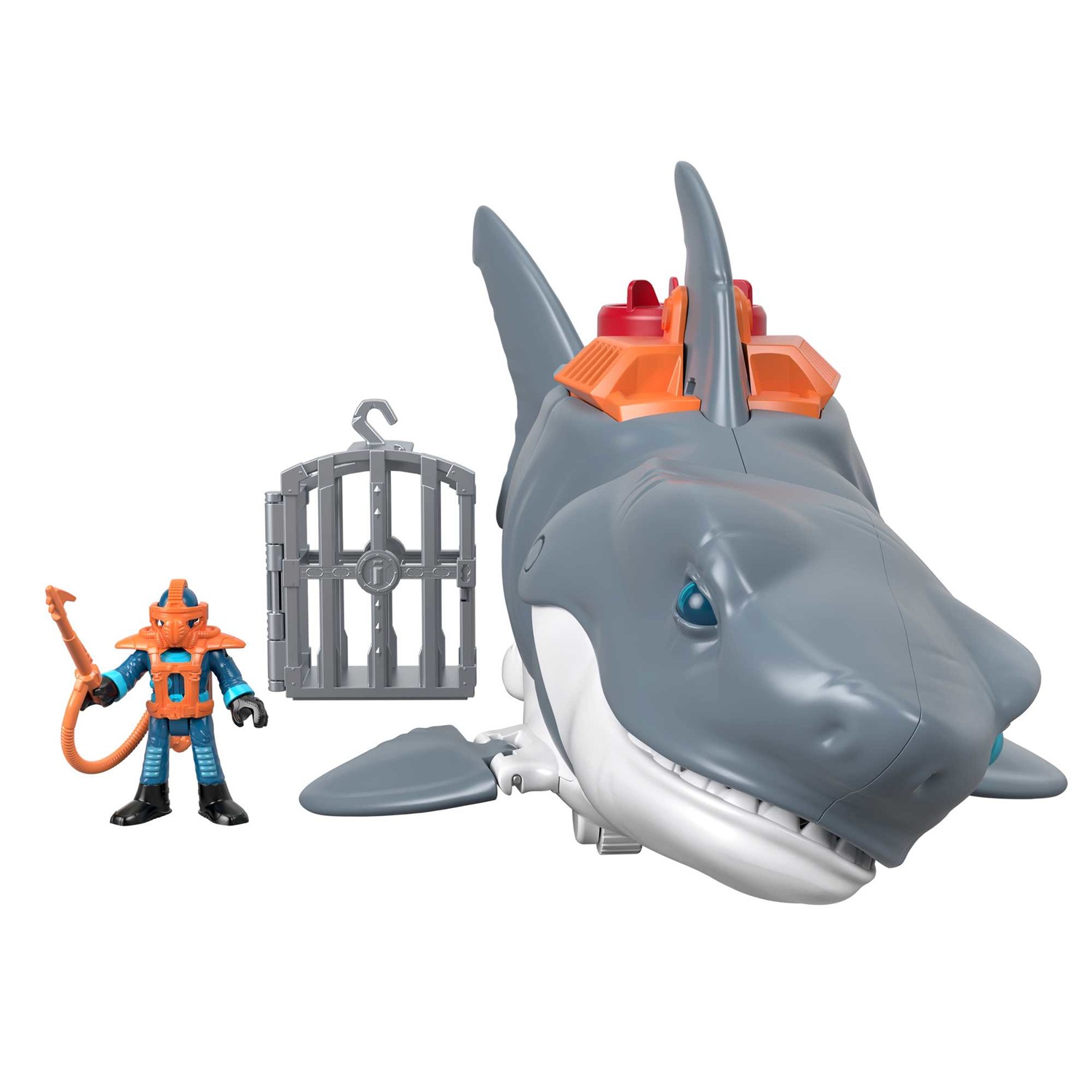 Fisher-Price Imaginext GKG77 Squalo Mega Morso con Personaggio Subacqueo, Gabbia e Accessori - Giocattolo per Bambini 3 Anni