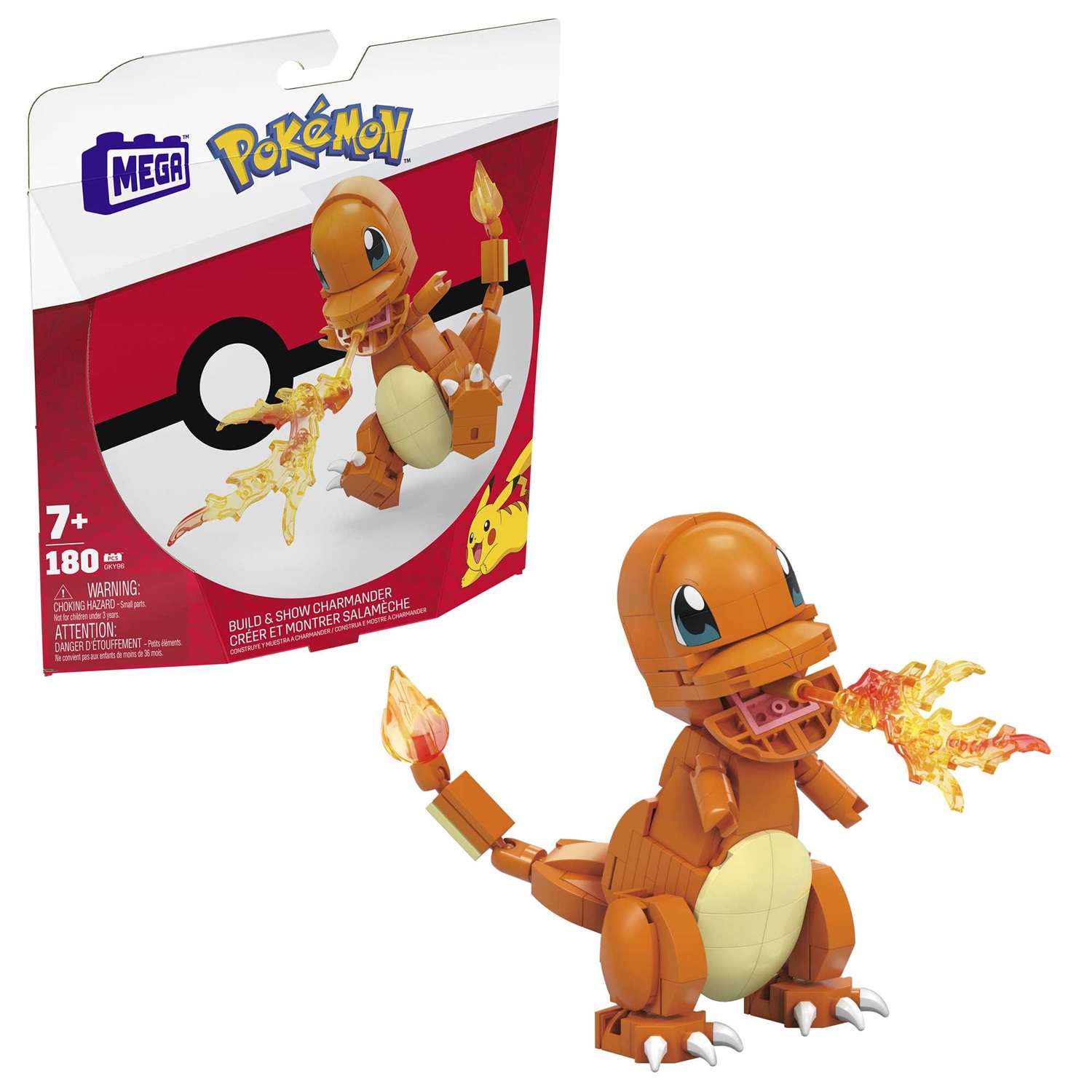 Mattel Mega Construx Pokémon Charmander - Figura di costruzione assemblabile di oltre 10 cm, sputa fuoco, per bambini da 1 anno in su