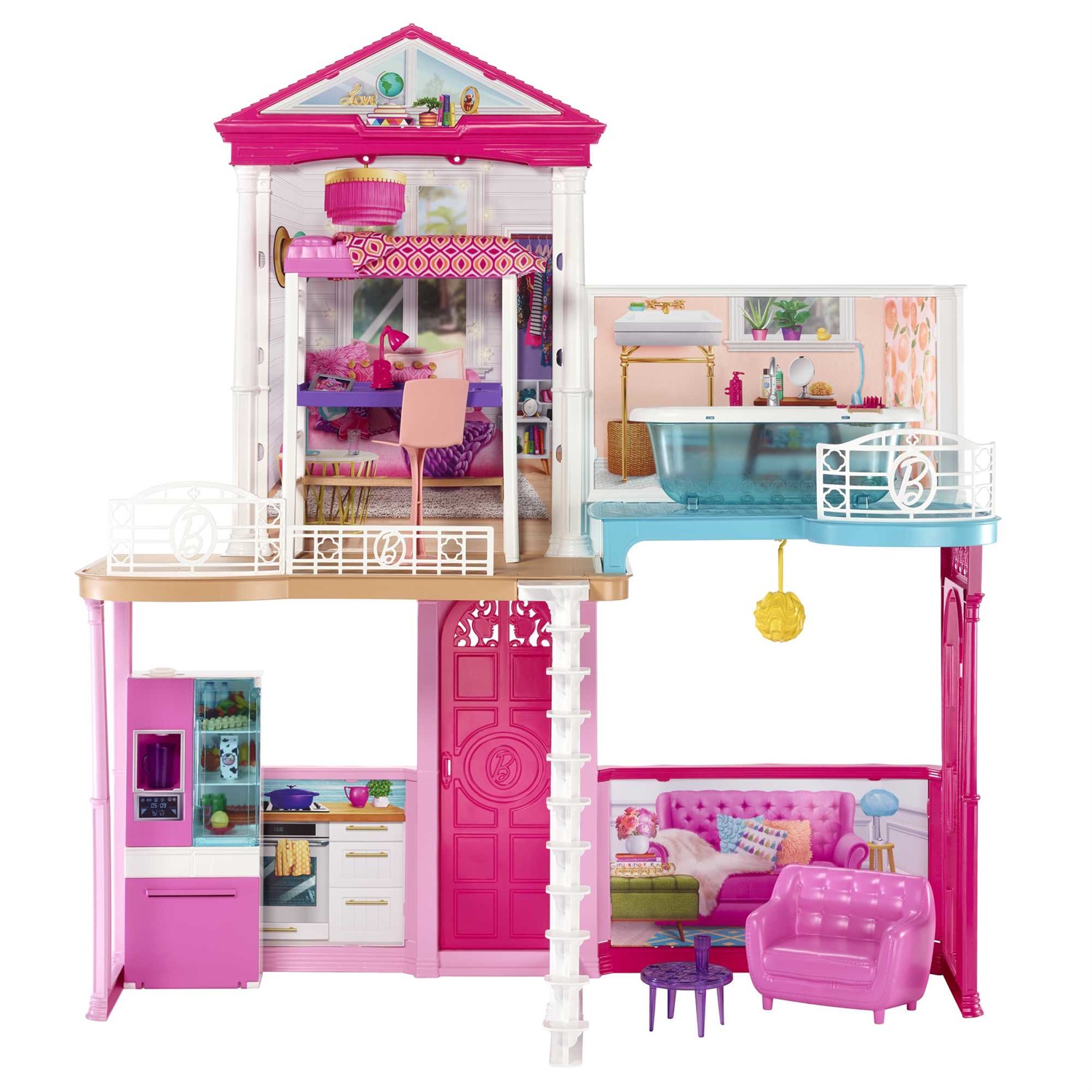 Mattel GLH56 Barbie Casa delle Bambole con 3 Bambole, Piscina e Accessori