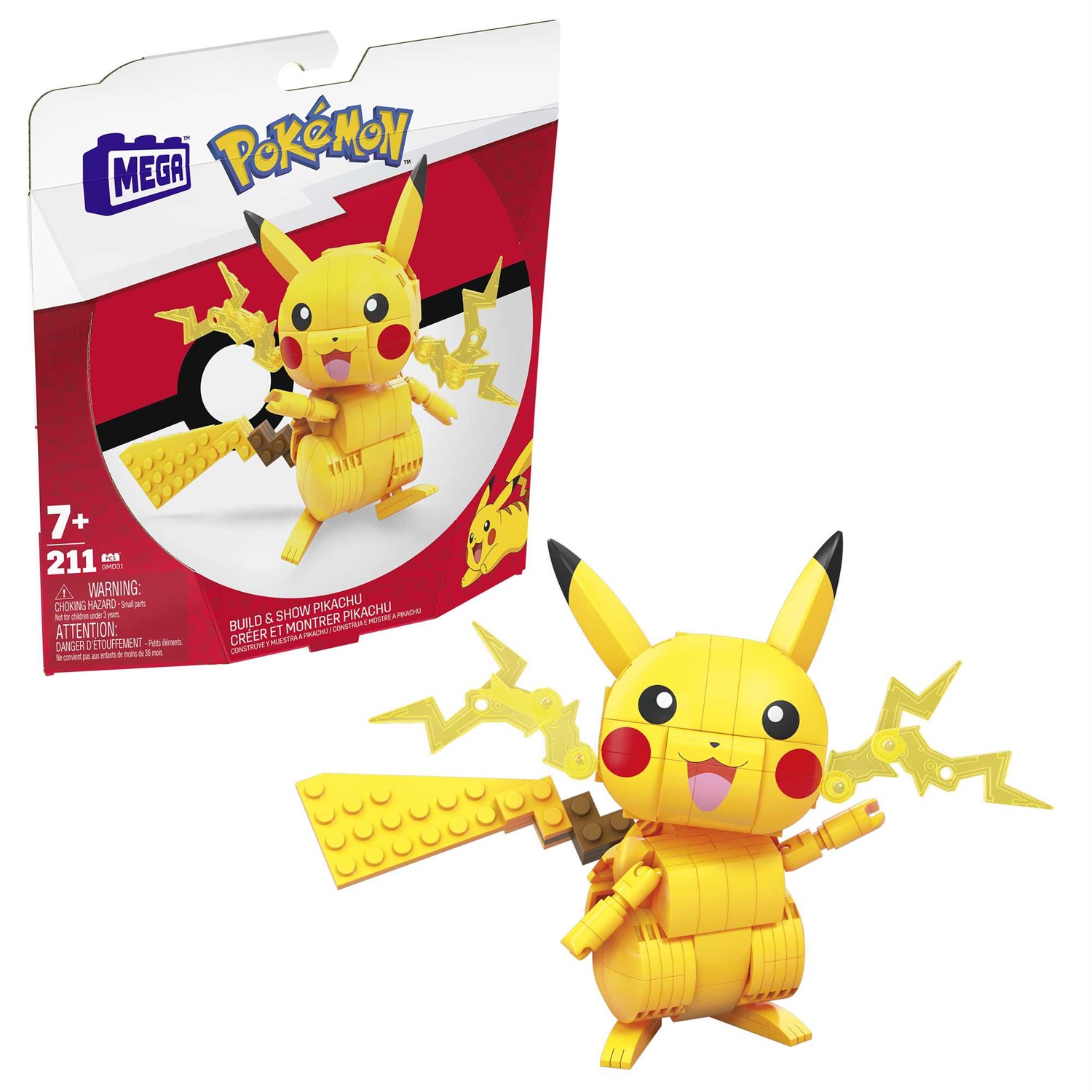 Mattel Mega Pokémon Pikachu Set da Costruzione - 211 Mattoncini, Alto 10 cm con Dettagli Elettro, Giocattolo per Bambini 7 Anni - GMD31