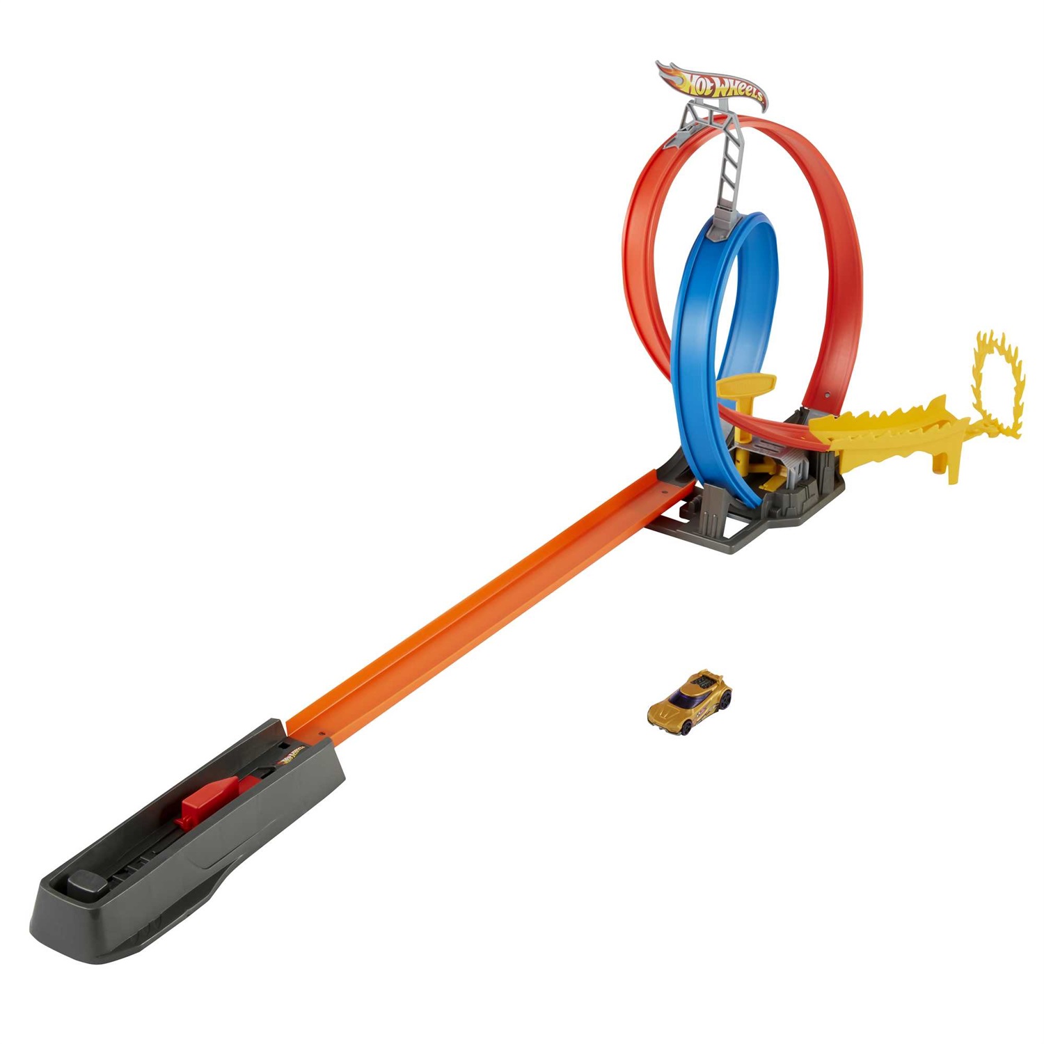 Hot Wheels GND92 Pista da Costruire con Doppio Giro della Morte e Anello di Fuoco, Giocattolo per Bambini 4 Anni