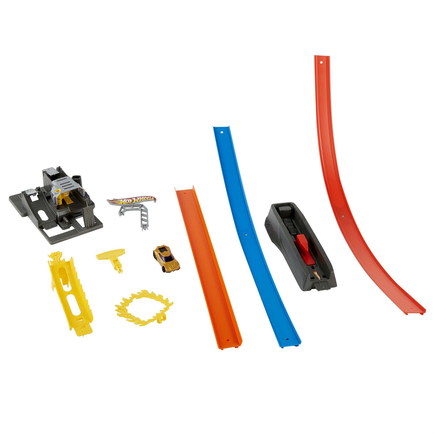 Hot Wheels GND92 Pista da Costruire con Doppio Giro della Morte e Anello di Fuoco, Giocattolo per Bambini 4 Anni