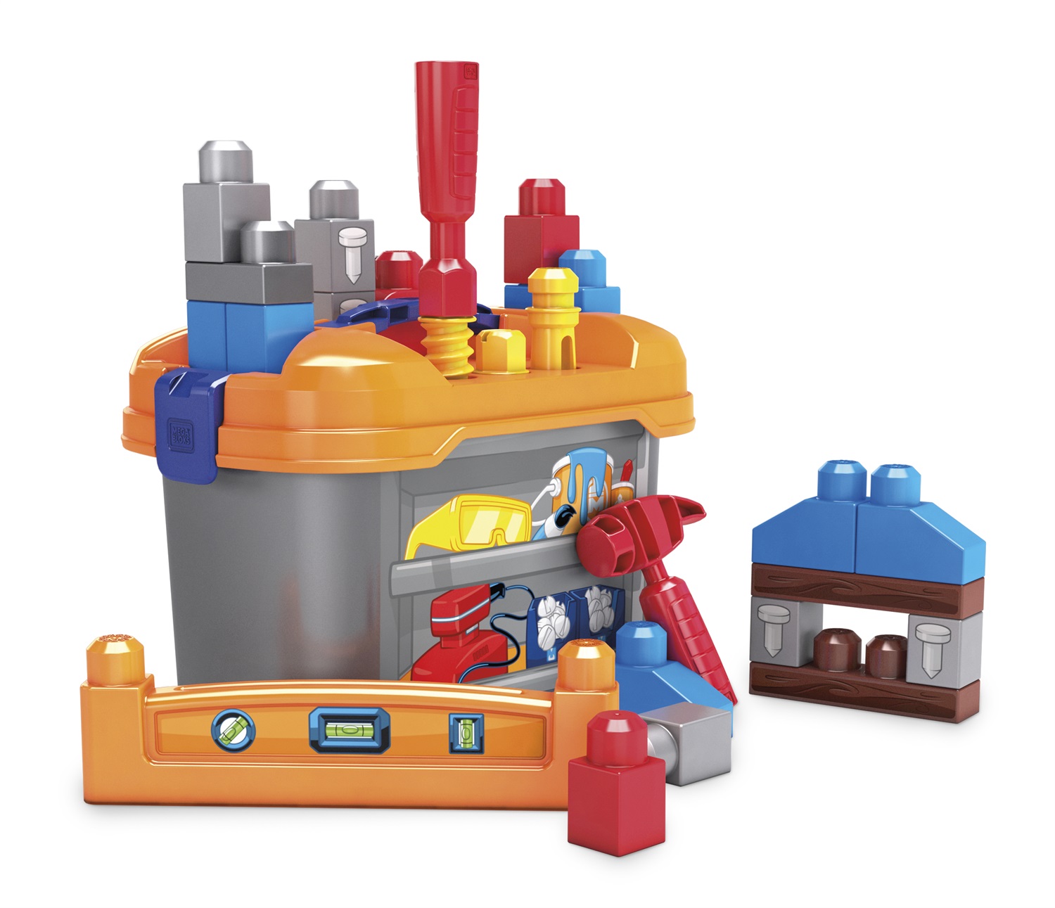 Mega Bloks Lil' Building Workbench - Banco da Lavoro con 36 Pezzi per Bambini 2 anni , Include Blocchi, Martello e Cacciavite