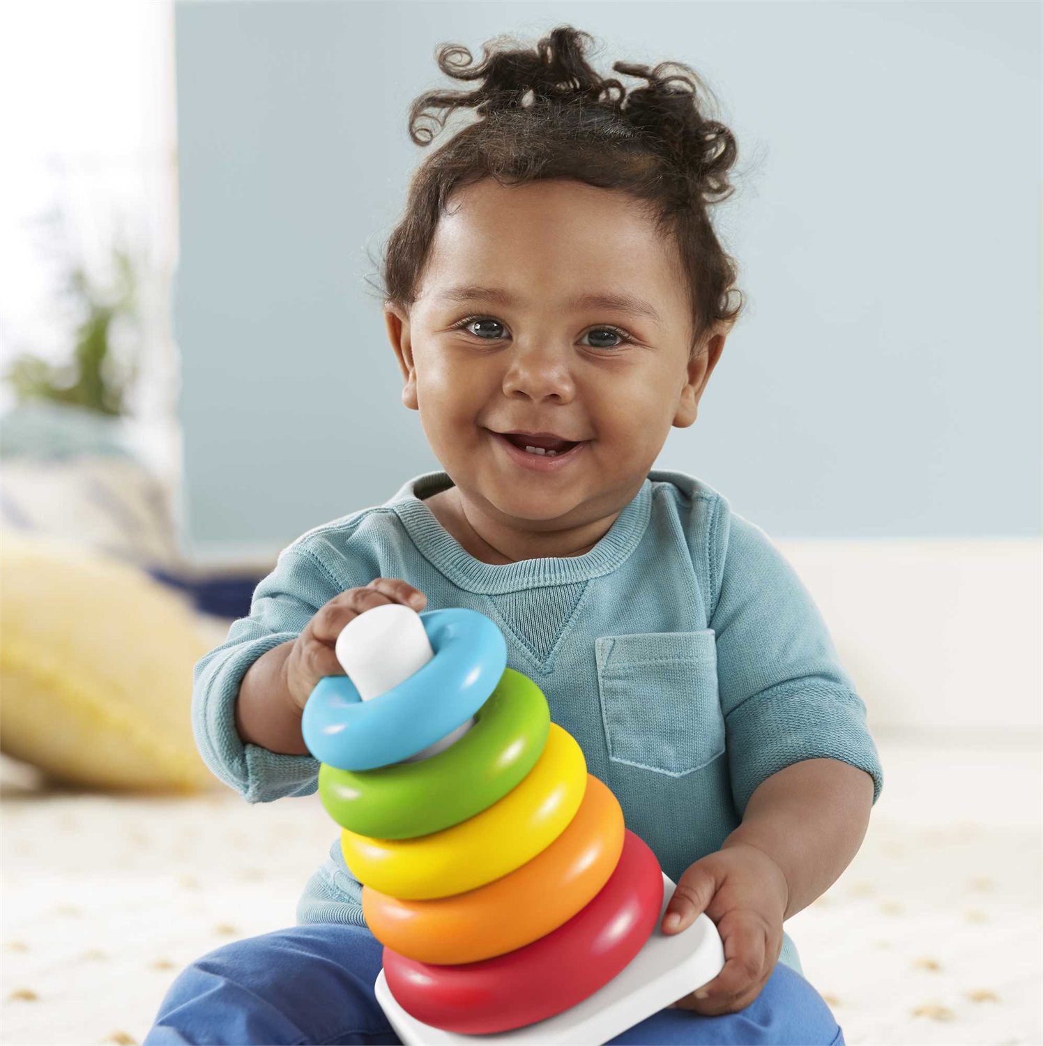 Fisher-Price Piramide 5 Anelli Eco - Giocattolo Impilabile in Materiali Vegetali con Base Oscillante e 5 Anelli Colorati per Bambini 6 Mesi