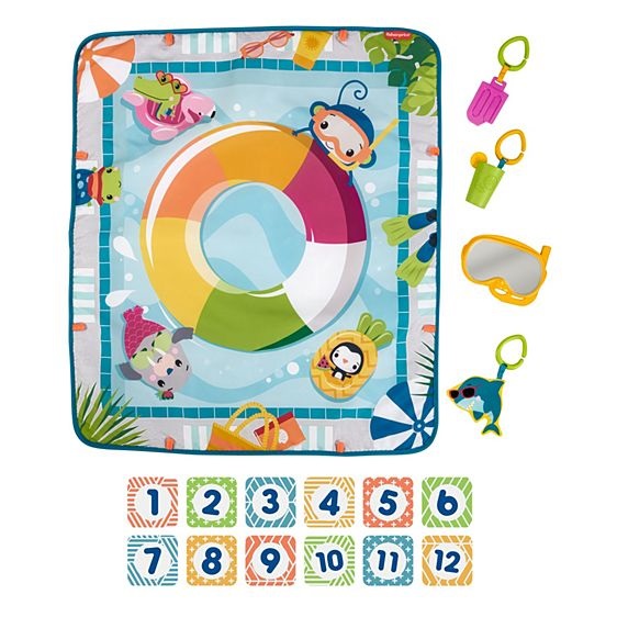 Fisher-Price GRR44 Tappetino Attività Piscina con 4 Giocattoli, Lavabile in Lavatrice e Carte Traguardo