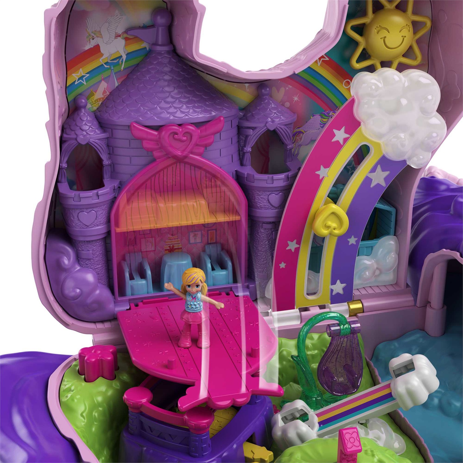 Polly Pocket Unicorno Magiche Sorprese Playset con Micro Bambole Polly e Lila, Accessori Giocattolo per Bambini 4 Anni, Multicolore