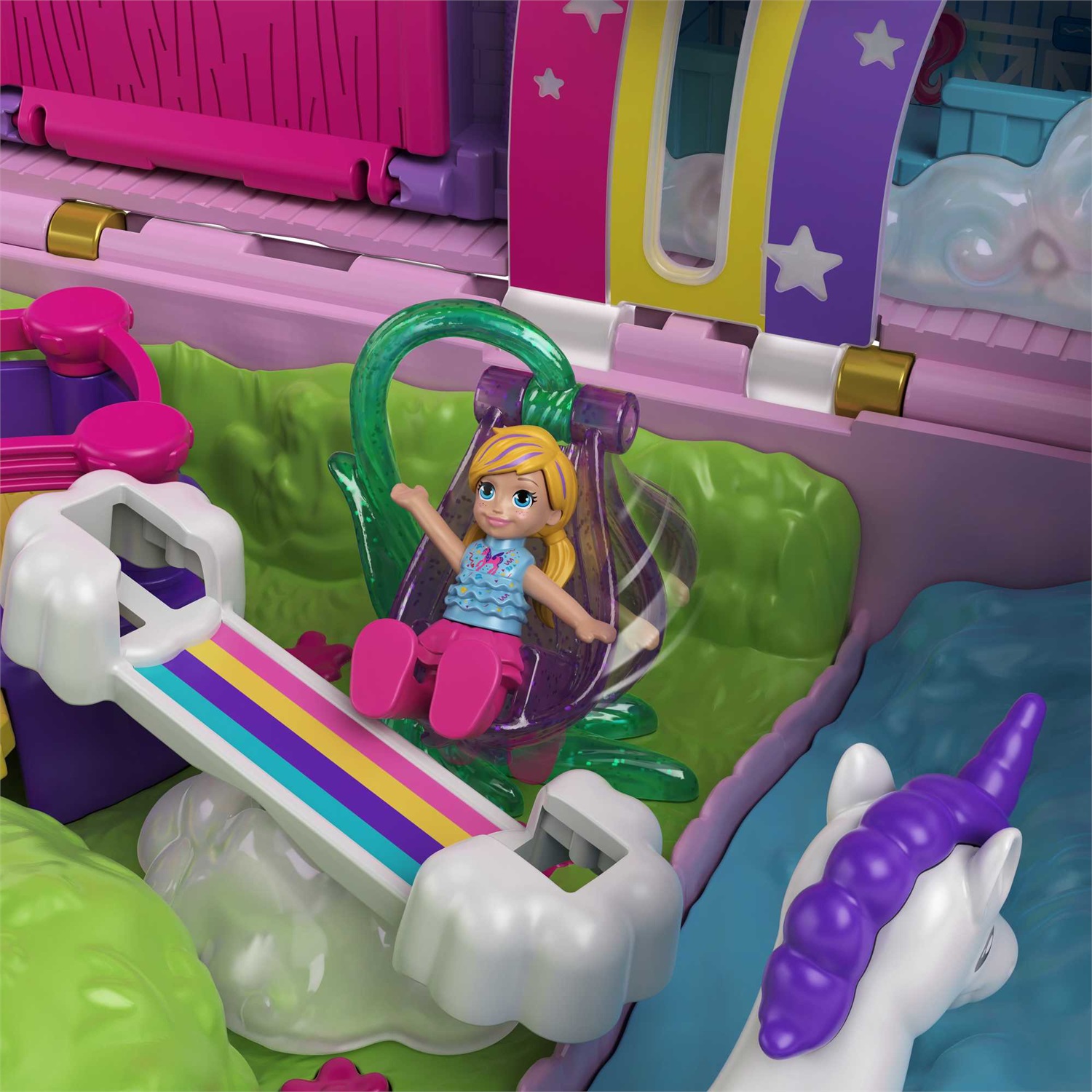 Polly Pocket Unicorno Magiche Sorprese Playset con Micro Bambole Polly e Lila, Accessori Giocattolo per Bambini 4 Anni, Multicolore