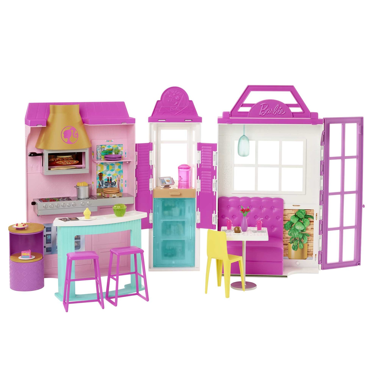 Barbie Playset Il Ristorante - Oltre 30 Accessori da Cucina, 6 Aree da Gioco, Bambola non Inclusa, Giocattolo per Bambini 3 Anni