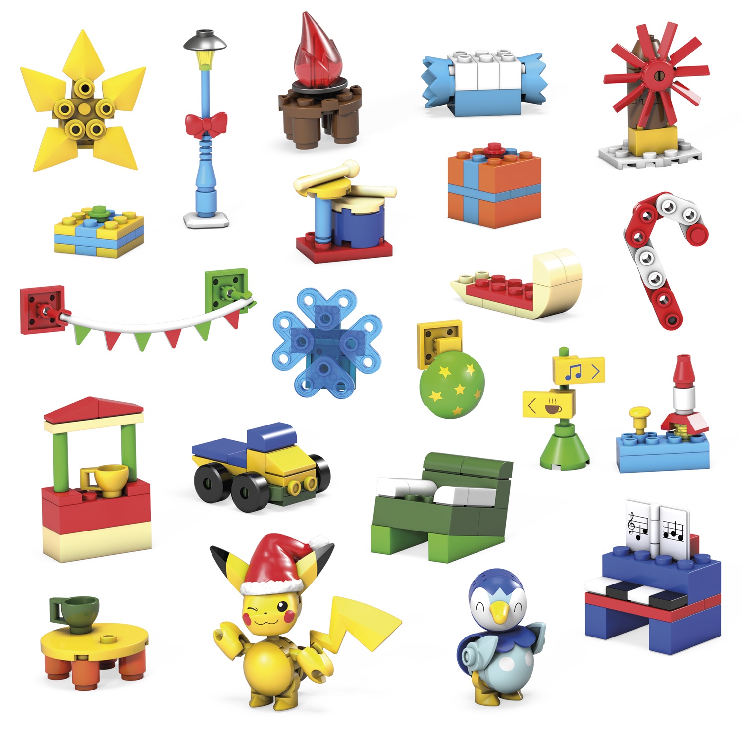MEGA Calendario dell'Avvento Pokémon GYG99 - 24 sorprese, include 2 action figure da costruire: Pikachu e Piplup, per bambini 6 anni