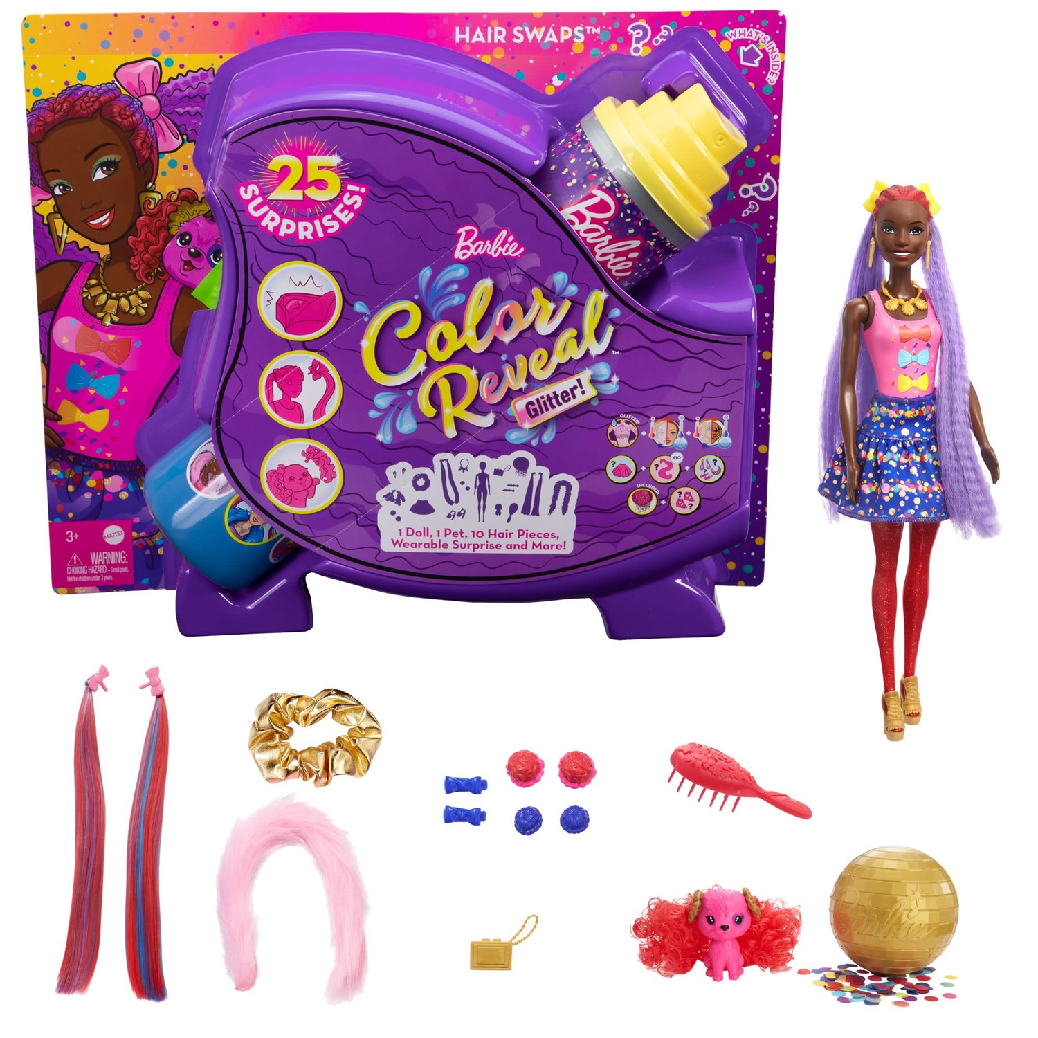 Mattel Barbie Color Reveal Bambola con 25 Sorprese e Accessori per Acconciature
