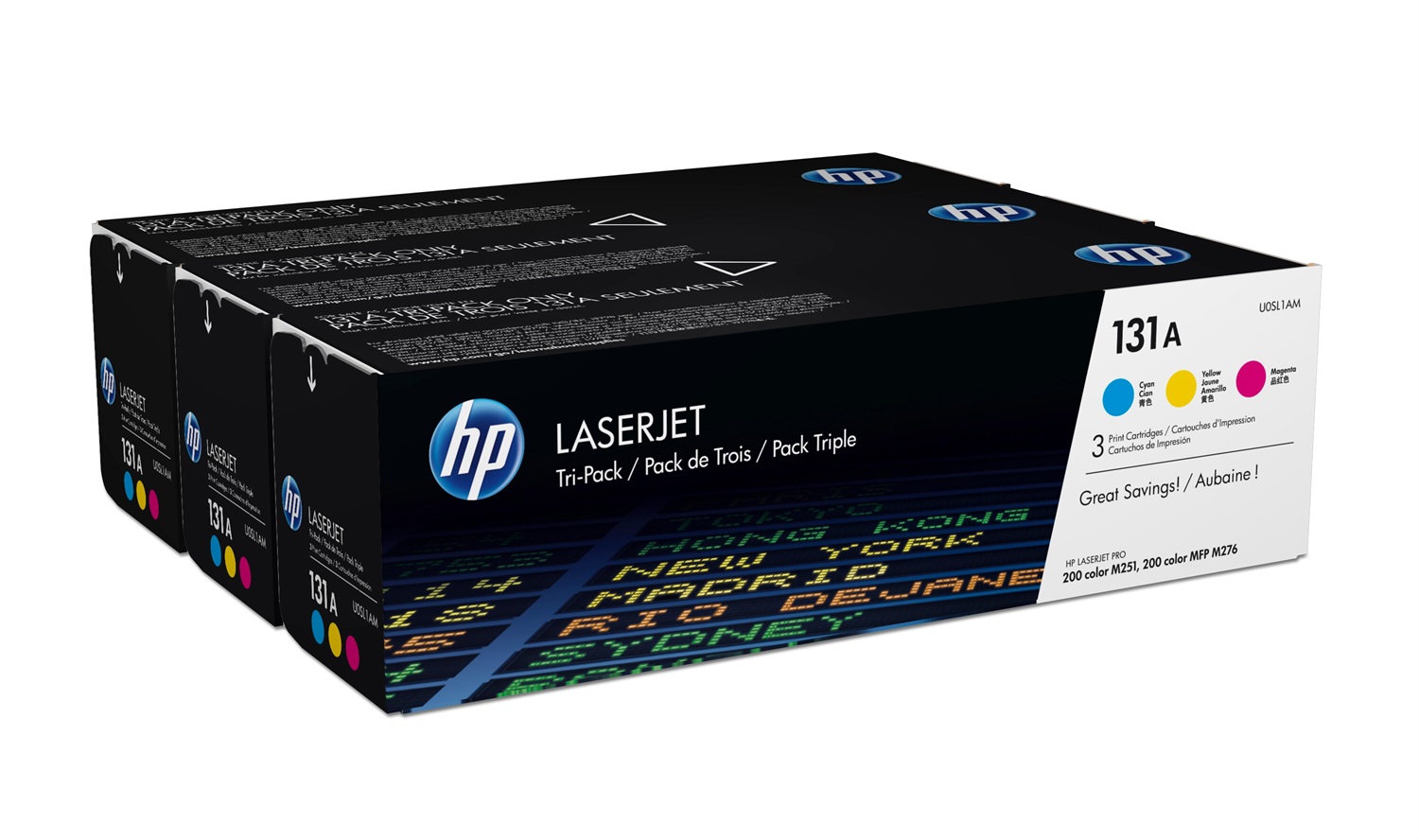 HP Confezione da 3 cartucce Toner Originali Ciano, Magenta, Giallo LaserJet 131A - U0SL1AM, Resa 1800 Pagine