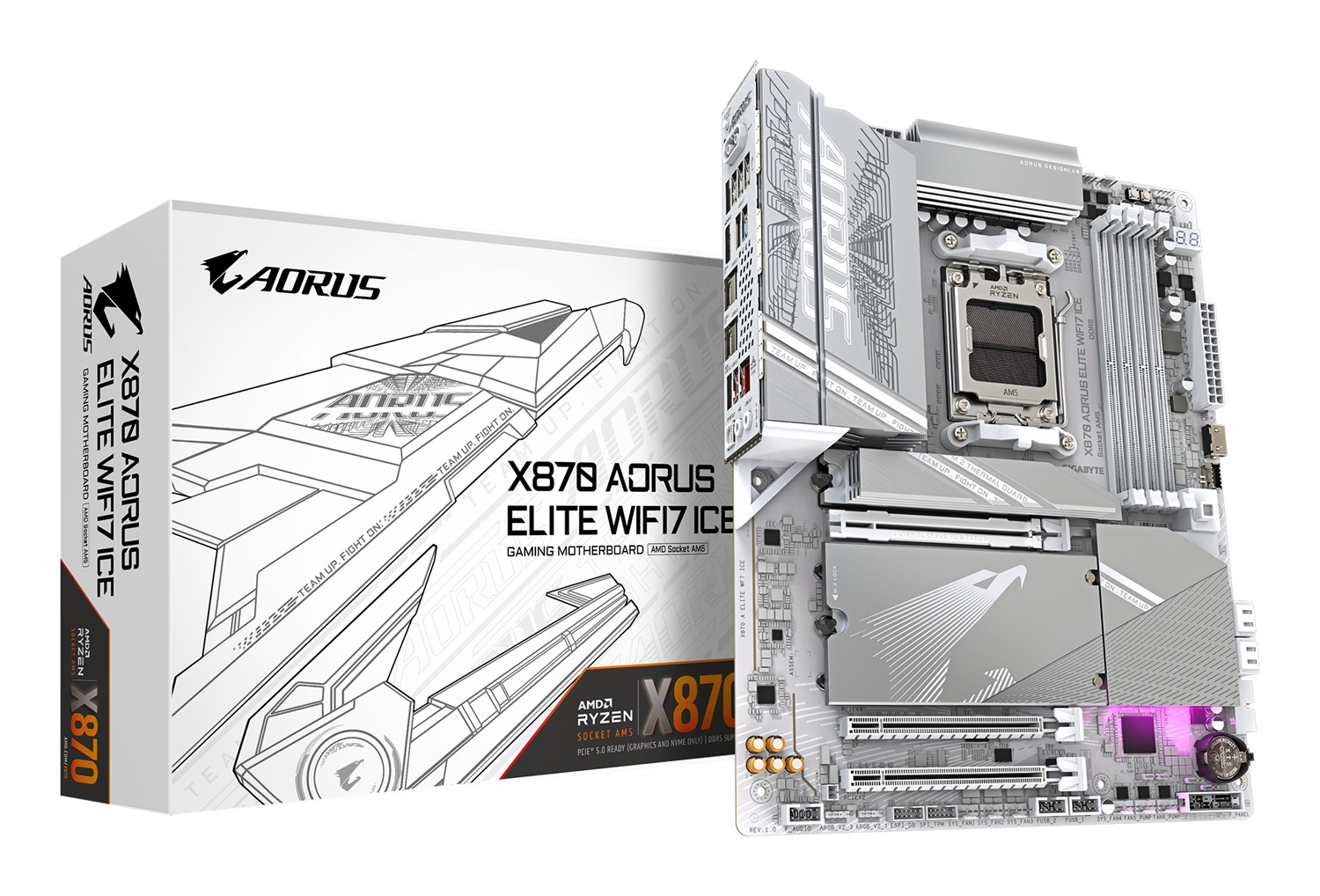 GIGABYTE X870 AORUS ELITE WIFI7 ICE Scheda Madre ATX AM5 LGA 1718, DDR5, 4X M.2, PCIe 5.0, USB4, Wi-Fi 7, 2.5GbE LAN, 16 2 2 fasi VRM digitale