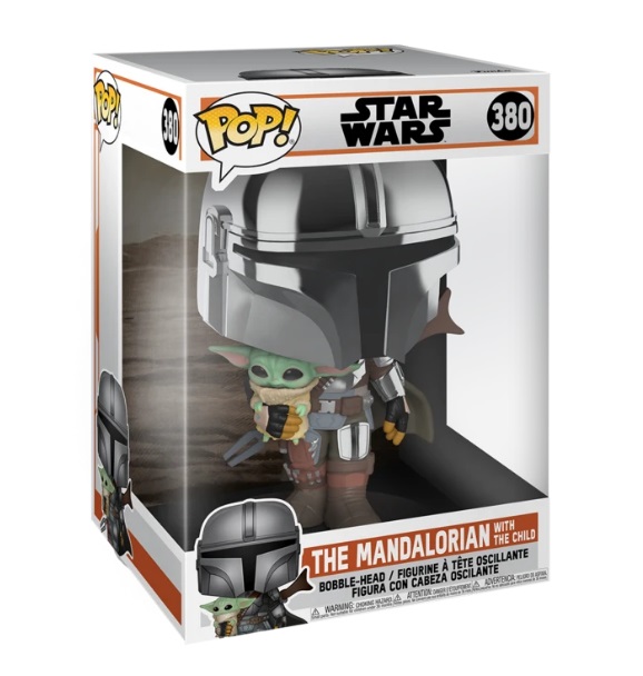 FUNKO POP! Mandalorian con il Bambino - Bobble-Head 25 cm con Armatura Cromata