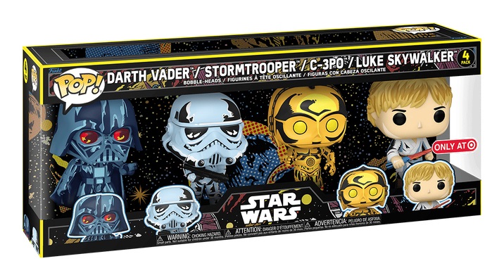 FUNKO Star Wars 4-Pack Retro Series - Figurine in Vinile 9 cm: Darth Vader, Stormtrooper, C-3PO, Luke Skywalker
