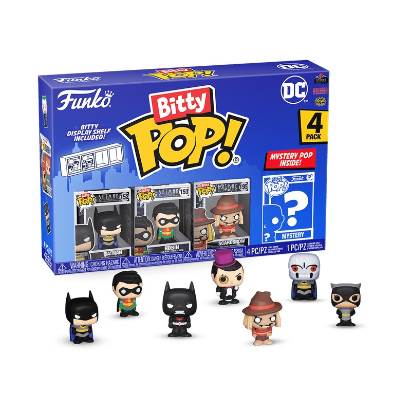 Funko Bitty Pop! DC - Batman, Robin, Scarecrow con Mini Figura Misteriosa - 0.9 Inch (2.2 Cm) - Ripiano Espositivo Incluso