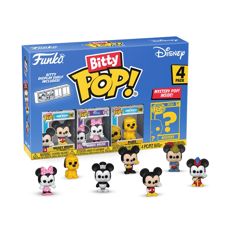 Funko Bitty Pop! Disney - 4 Pack con Mickey Mouse, Minnie Mouse (vestito rosa), Pluto e Mini Figura Misteriosa - 0.9 Inch (2.2 Cm) da Collezione