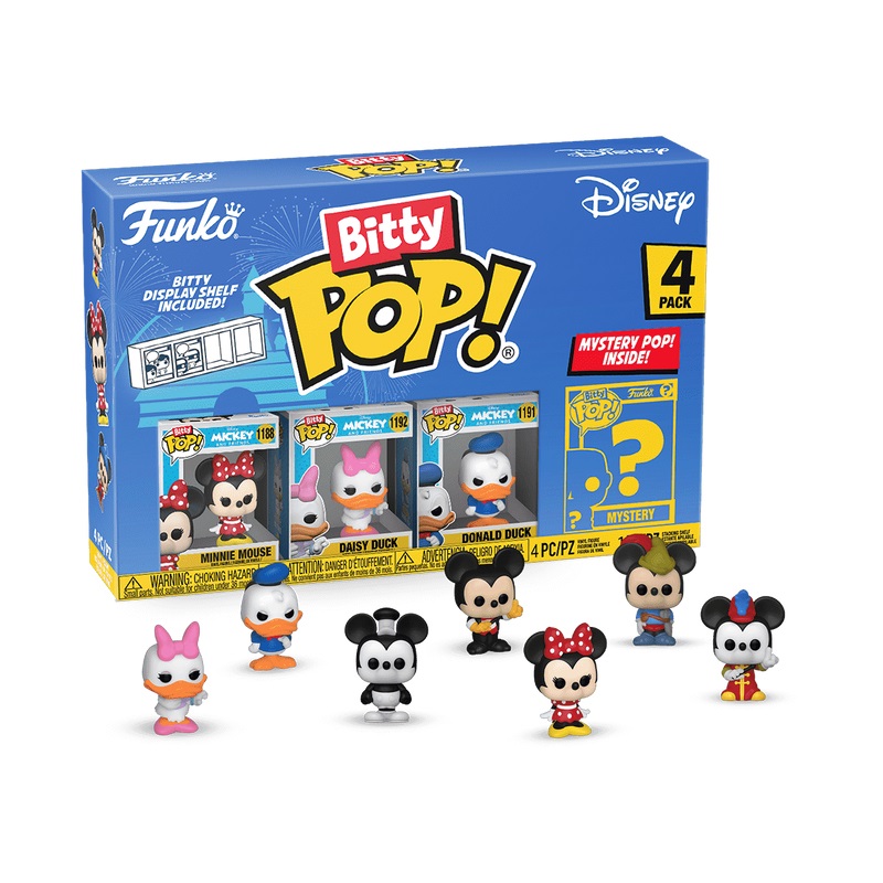 Funko Bitty Pop! Disney - 4 Pack con Minnie Mouse (red Dress), Daisy Duck, Donald Duck e Mini Figura Misteriosa - 0.9 Inch (2.2 Cm) da Collezione con Ripiano Espositivo Inclusa