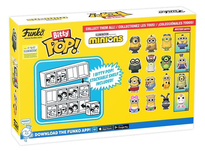 Funko Bitty Pop! Minions - 4PK con Eye, Matie, Cro-Minion, Au Naturel e Mini Figura Misteriosa - 0.9 Inch (2.2 Cm) - Da Collezione, Idea Regalo e Cake Topper