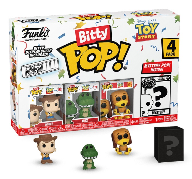 Funko Bitty Pop! Toy Story - Woody 4PK con Woody, Rex, Slinky Dog e Mini Figura Misteriosa - 0.9 Inch (2.2 Cm) - Modellino da Collezione in Vinile