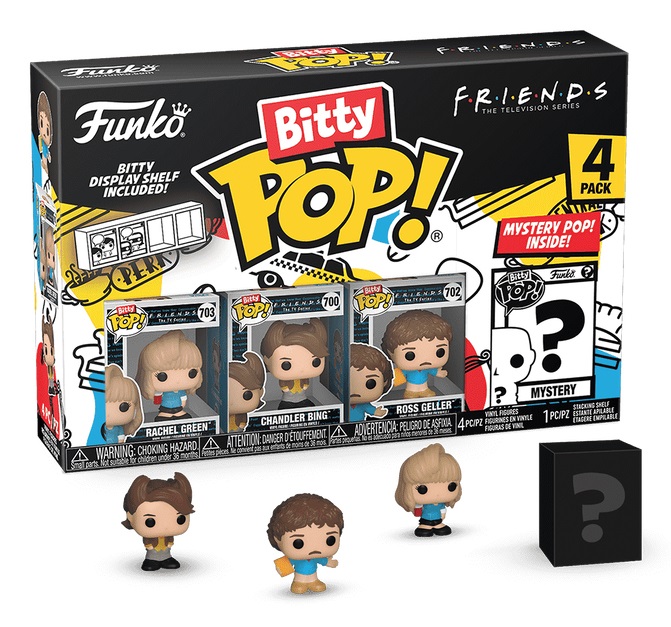 Funko Bitty Pop! Friends 4PK - Rachel Green™ (80's Hair), Chandler Bing™ (80's Hair), Ross Geller™ (80's Hair) con Mini Figura Misteriosa - 0.9 Inch (2.2 Cm)