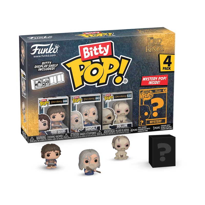 FUNKO Bitty Pop! Lord of the Rings - Frodo Baggins 4 Pack con Mini Figura Misteriosa - 0.9 Inch (2.2 Cm) da Collezione - Ripiano Espositivo Impilabile Incluso