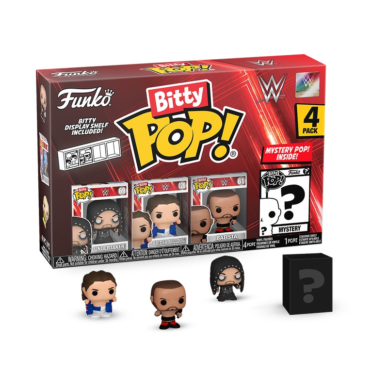 Funko Bitty Pop! WWE - 4 Pack di Figure in Vinile con The Undertaker, British Bulldog, Batista e Mistero - 0,9 Pollici (2,2 cm) Collezionabili