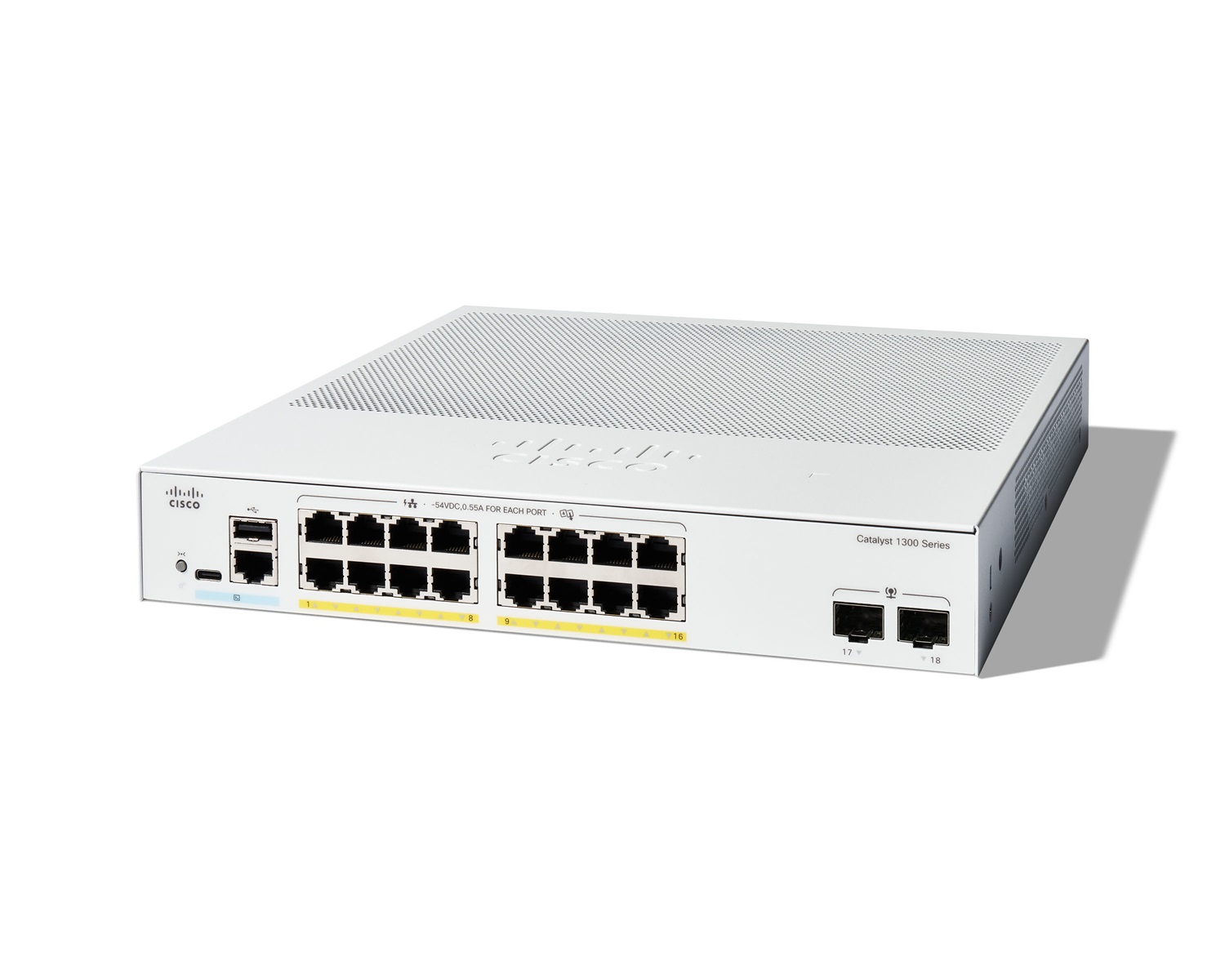 Cisco Catalyst C1300-16FP-2G Switch Gestito L2/L3, 16 Porte Gigabit Ethernet (10/100/1000), Full PoE, 2 Porte SFP, Bianco