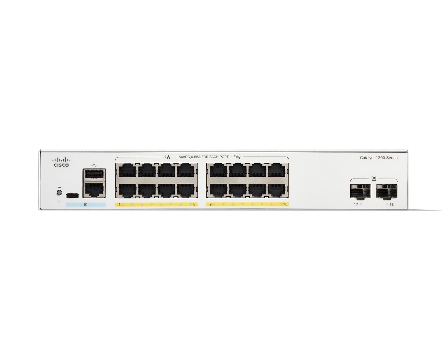 Cisco Catalyst C1300-16FP-2G Switch Gestito L2/L3, 16 Porte Gigabit Ethernet (10/100/1000), Full PoE, 2 Porte SFP, Bianco