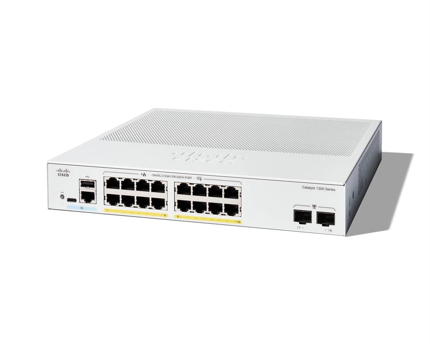 Cisco Catalyst 1300-16P-2G Switch Gestito L2/L3 con 16 Porte Gigabit Ethernet (10/100/1000), 2 Porte SFP, PoE