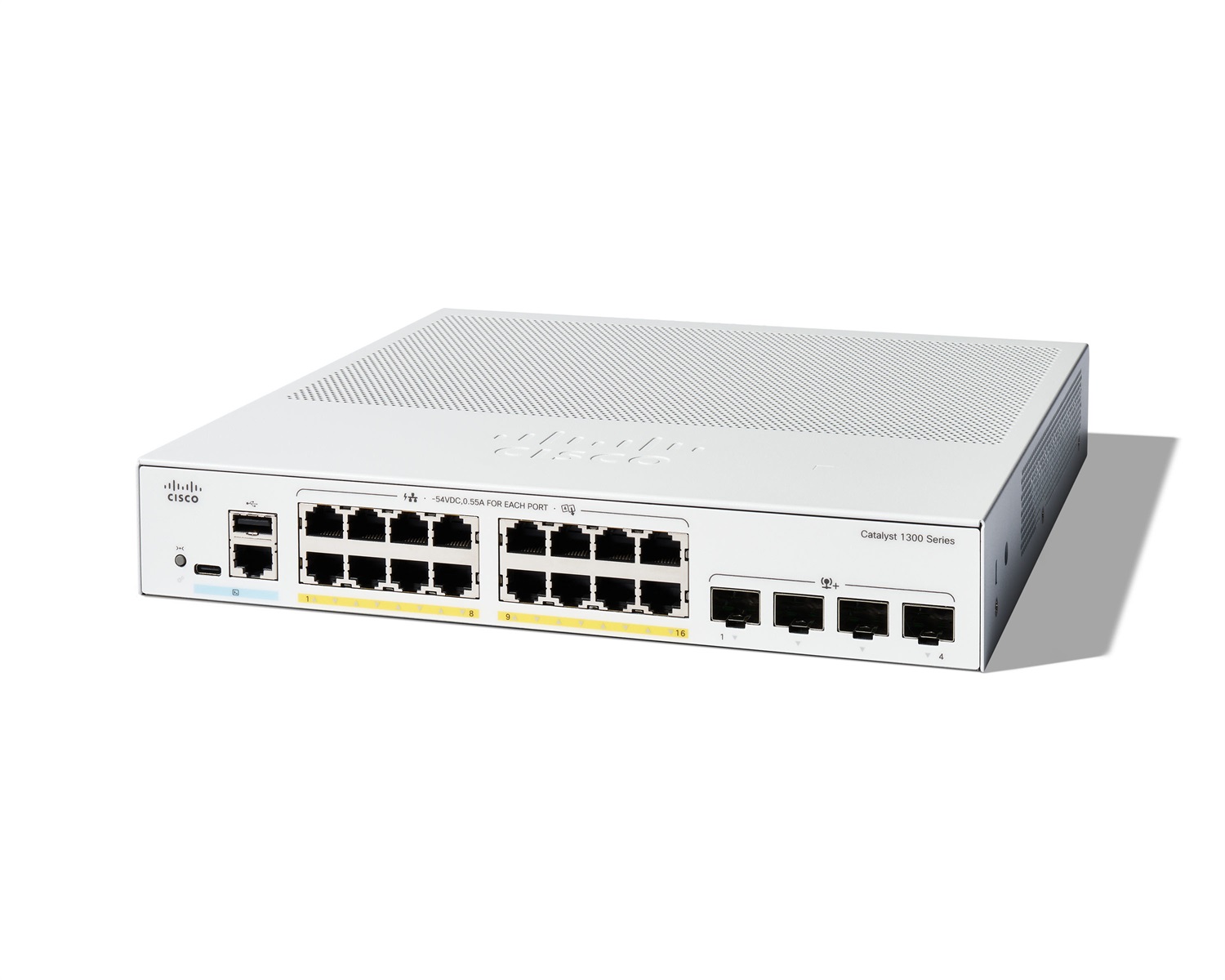Cisco Catalyst 1300-16P-4X Switch Gestito L2/L3 16 Porte Gigabit Ethernet (10/100/1000) PoE, 4 Porte SFP 10GE, Colore Bianco