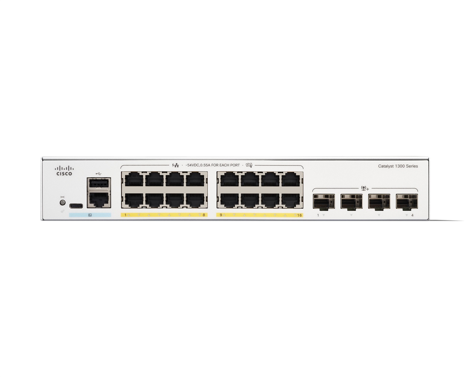 Cisco Catalyst 1300-16P-4X Switch Gestito L2/L3 16 Porte Gigabit Ethernet (10/100/1000) PoE, 4 Porte SFP 10GE, Colore Bianco